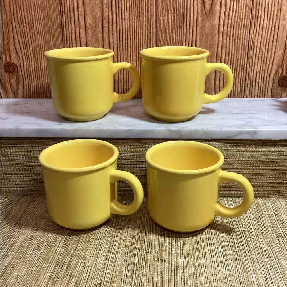 Vintage Italian Ceramic Mugs Yellow Mugs Set of 4 Made in Italy